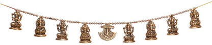 Metal Door Hanging Toran Bandarwal Set of 10 for Home Decoration/Lakshmi Ganesha Toran Mandir Temple (35 x 3.5 inch, Gold)
