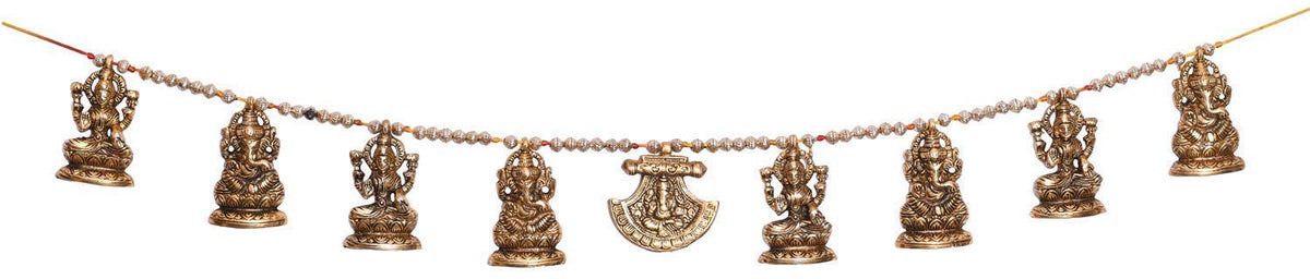 Metal Door Hanging Toran Bandarwal Set of 30 for Home Decoration/Lakshmi Ganesha Toran Mandir Temple (35 x 3.5 inch, Gold)