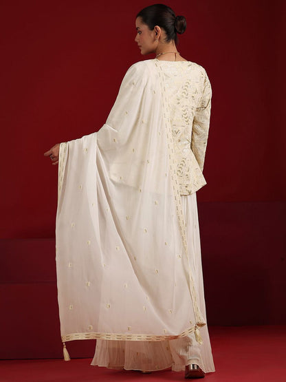 Dhiyona LL Women Ethnic Motifs Embroidered Sequinned Kurti with Palazzos & With Dupatta