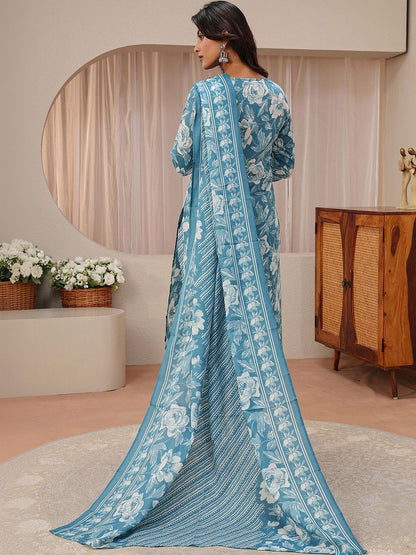 Libas Blue Floral Printed Straight Suit Set