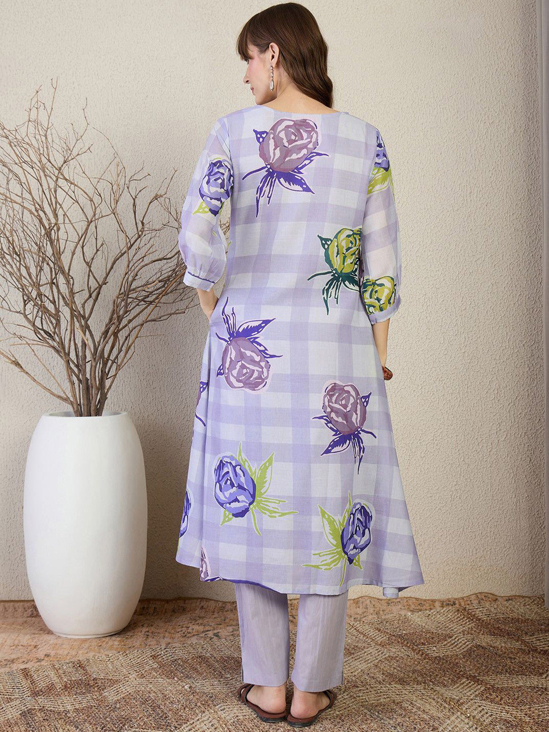 Floral Printed Pure Cotton A-Line Kurta With Trouser