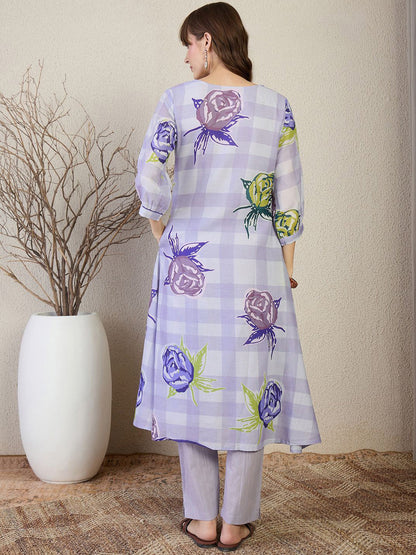Floral Printed Pure Cotton A-Line Kurta With Trouser