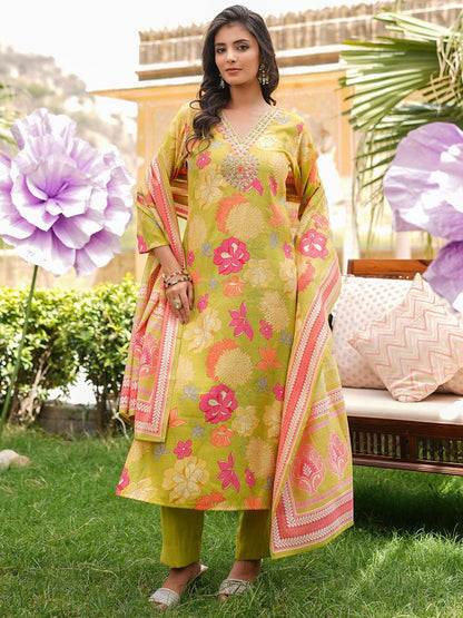 Dhiyona KL Women Floral Embroidered Regular Kurta with Trousers & Dupatta