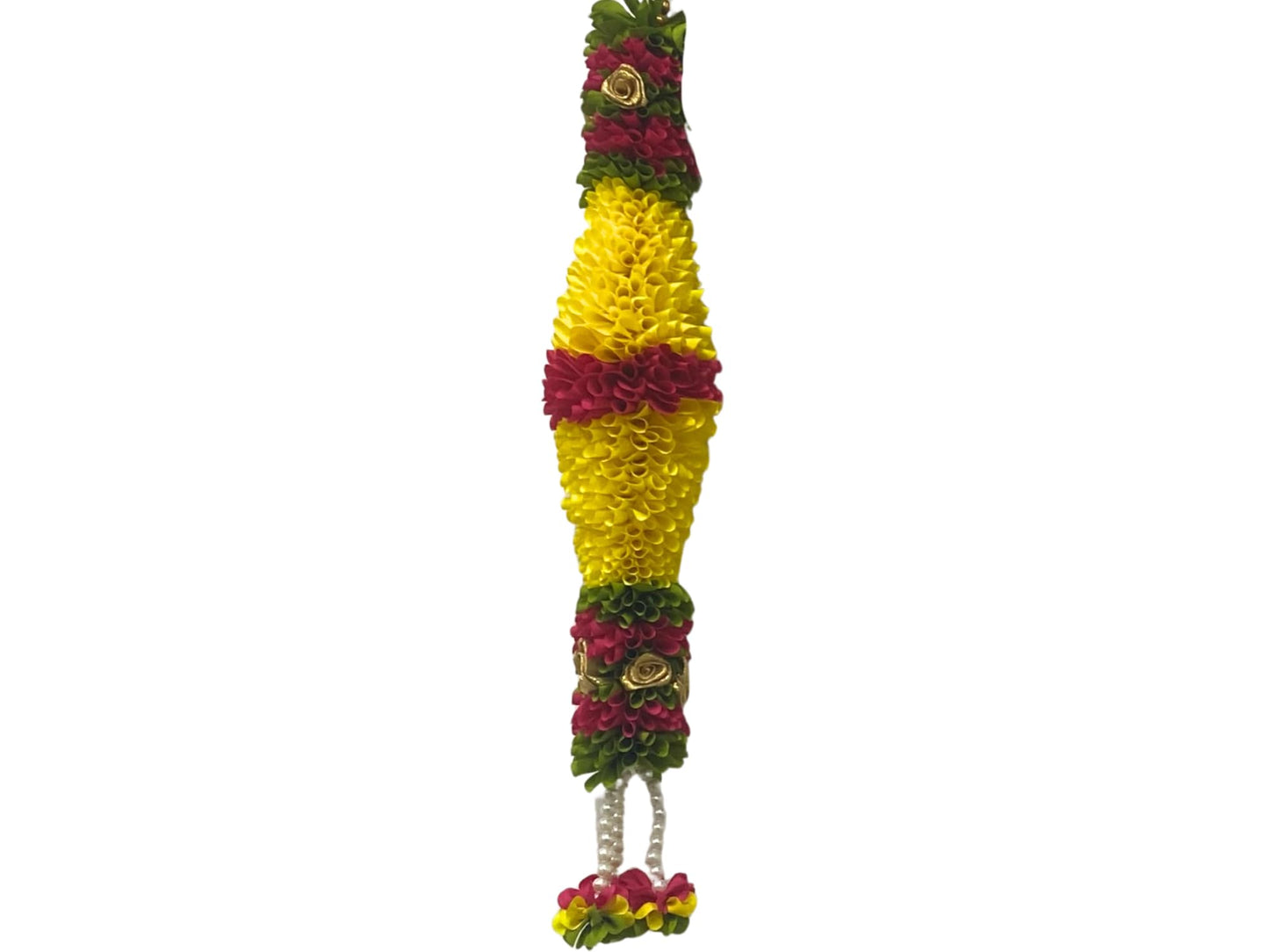 Yellow & Dark Pink Hanging Artificial Flower Toran for Main Door Entrance, Reusable Thoran for Pooja Mandir, Living Room & Home Décor, Bandarwal for Festival Decoration (42x25 inch)