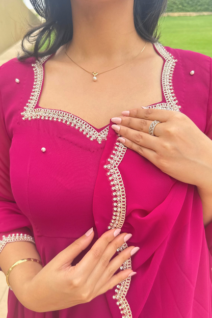 Dhiyona ST 3 pc Suit Set -Rebel Georgette 3/4th Sleeve Anarkali with Embroidery and Dupatta with Pants