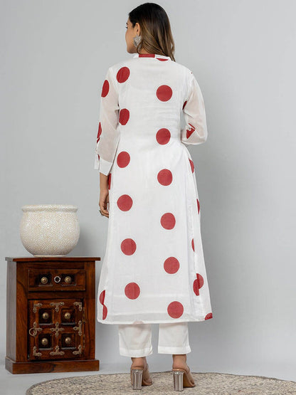 Dhiyona IE Women Printed Panelled Sequinned Pure Cotton Kurta Trousers & Dupatta