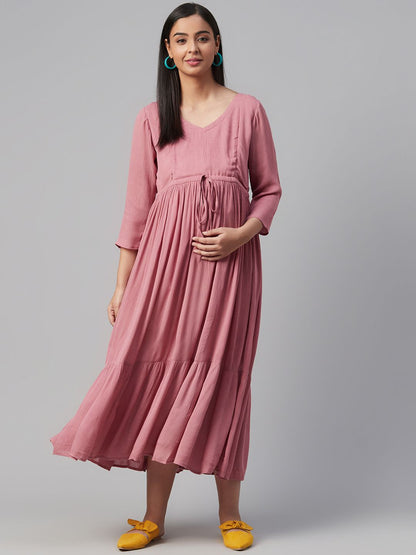 Dhiyona AY Women's Rose A-Line Tiered Cotton Maternity Dress
