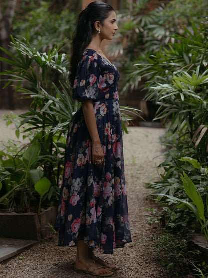 Dhiyona AY Women's Floral Printed Fit & Flare Ethnic Dress