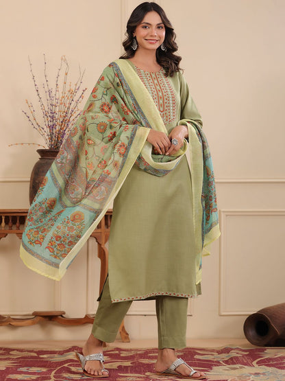 Dhiyona RR Women's Ethnic Motifs Embroidered Thread Work Kurta With Trousers & Dupatta