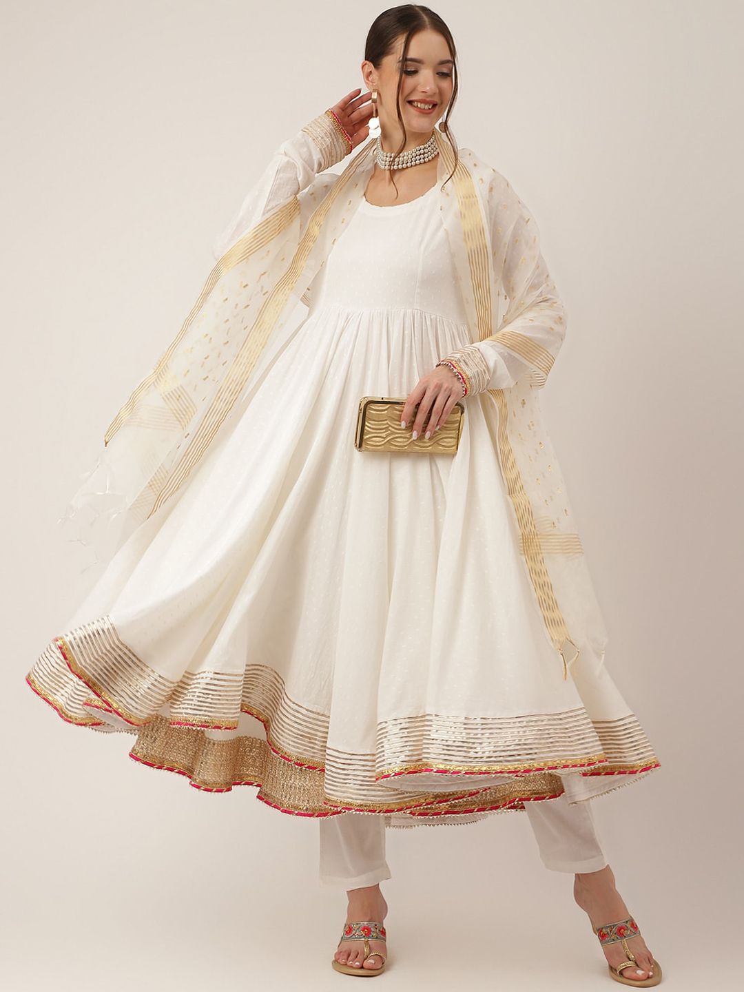 Dhiyona KL Gotta Patti Detailed Pure Cotton Anarkali Kurta & Trouser With Dupatta
