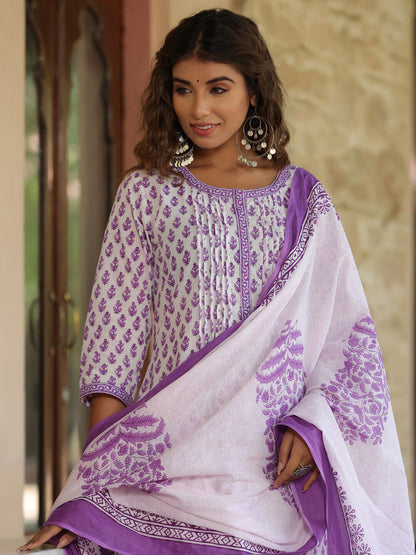 Dhiyona RR Women's Ethnic Motifs Printed Regular Pure Cotton Kurta with Trousers & Dupatta