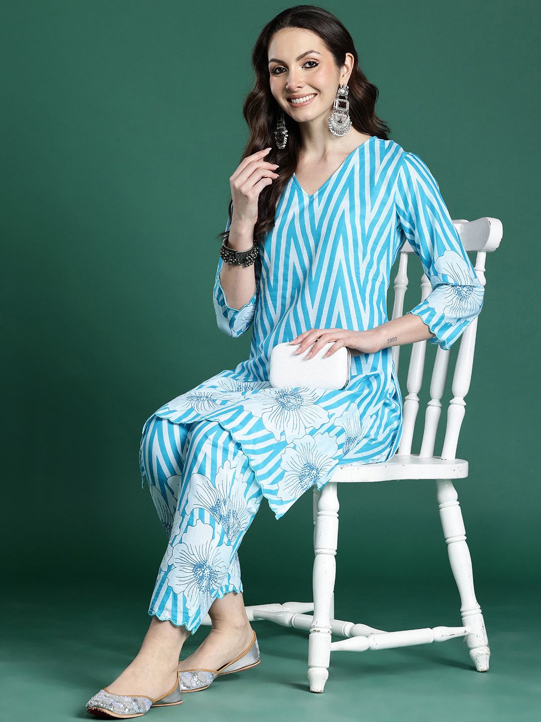 Dhiyona IE Floral Printed Pure Cotton Kurta with Trousers