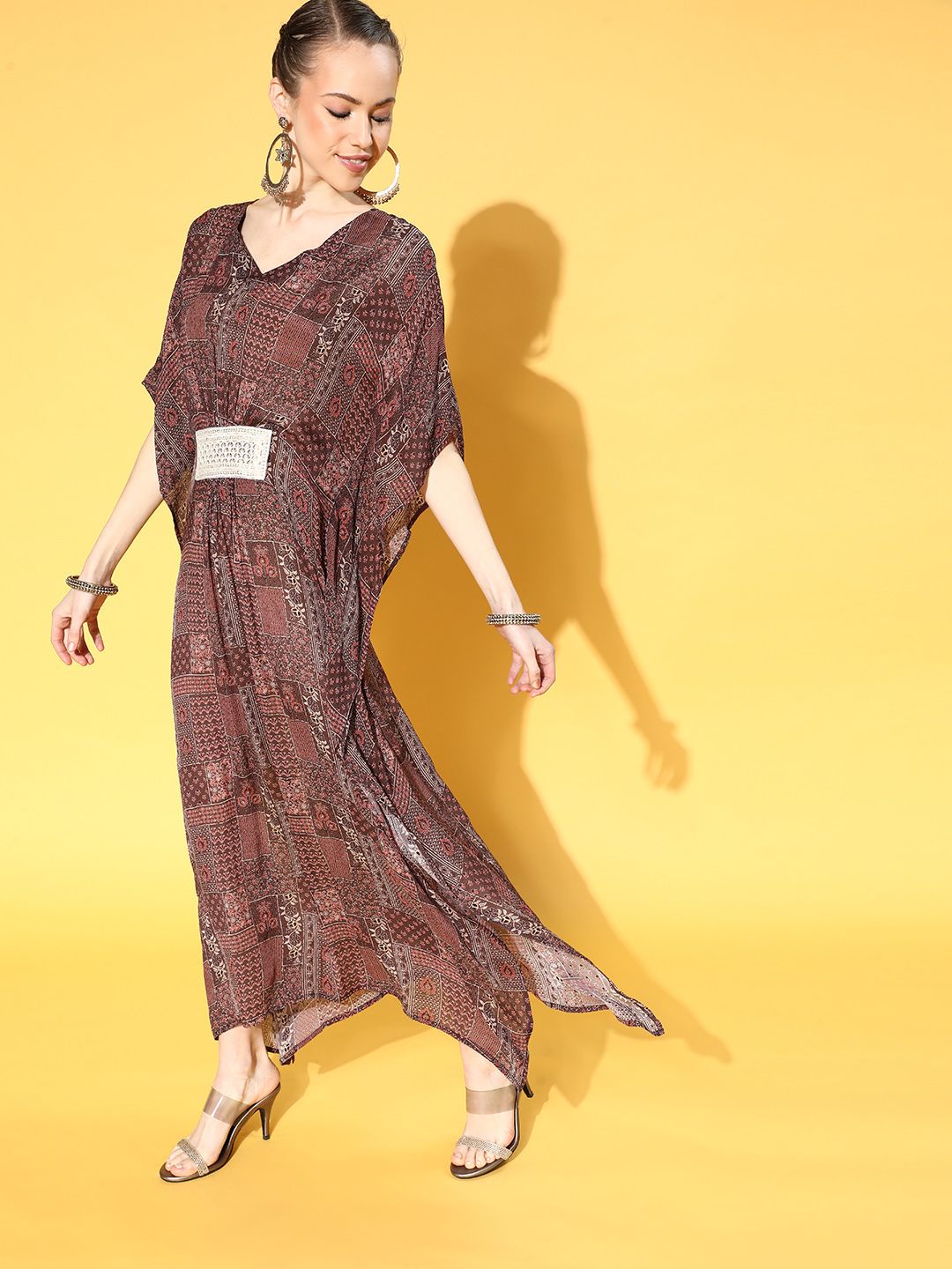 Dhiyona AY Women's Charming Maroon Checked Kaftan Dress