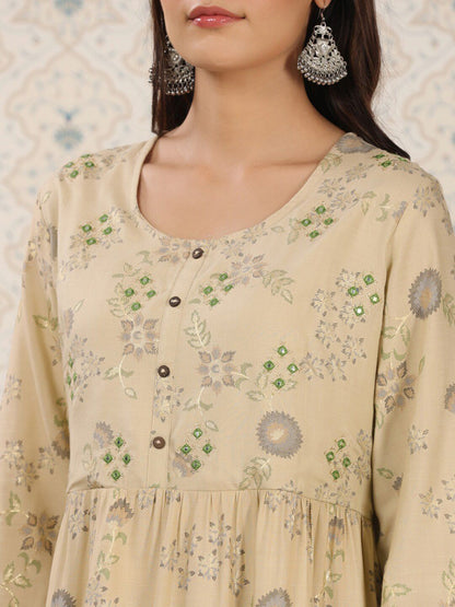 Dhiyona OD  Ethnic motifs Printed Mirror Work Detailed A-Line Kurta