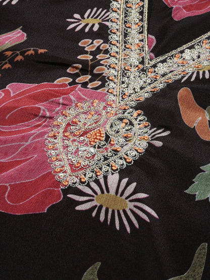 Dhiyona IS Women's Floral Printed V-Neck Three-Quarter Sleeves Kurta with Trousers & With Dupatta