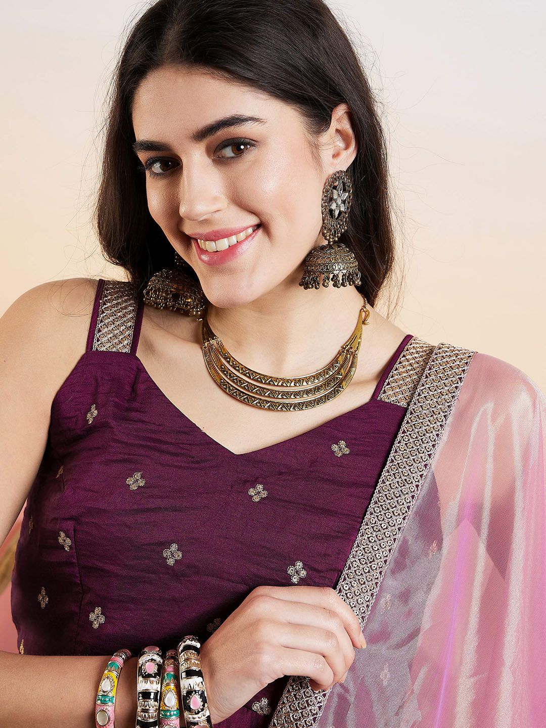 Dhiyona IN Ethnic Motifs Embroidered Regular Thread Work Kurta With Palazzos & Dupatta