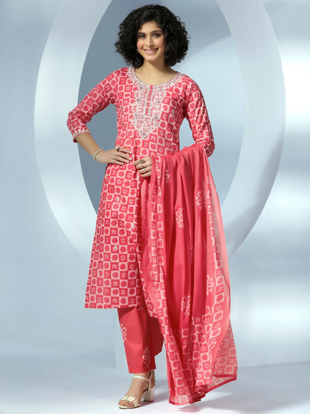 Women's LB Coral Printed Cotton Straight Suit With Dupatta