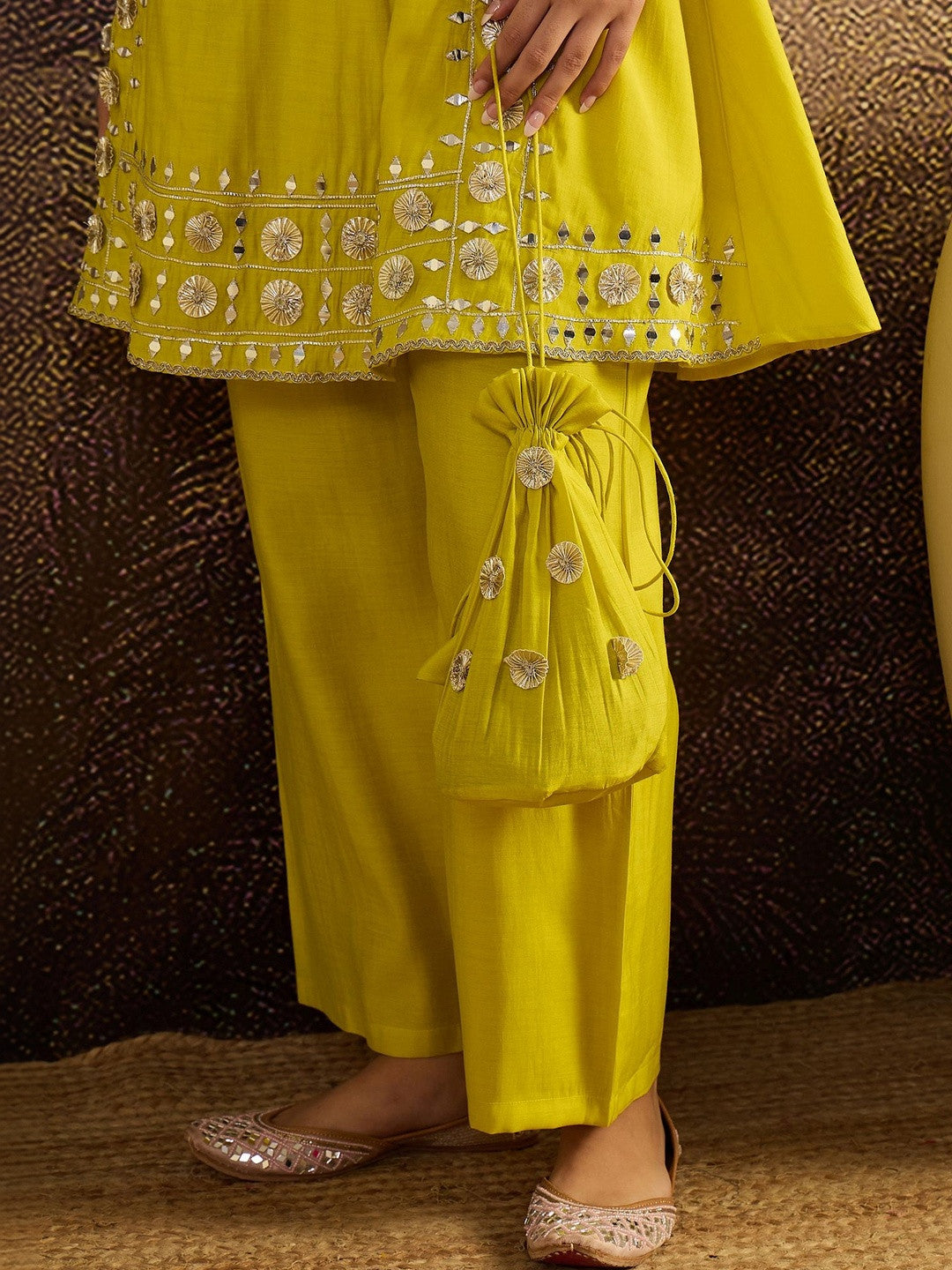 Embroidered V-Neck Kurta & Trousers Kurta Set