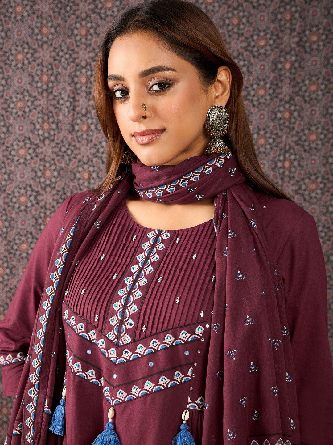 Dhiyona IE Women Ethnic Motifs Printed Pure Cotton Kurta with Trousers & Dupatta