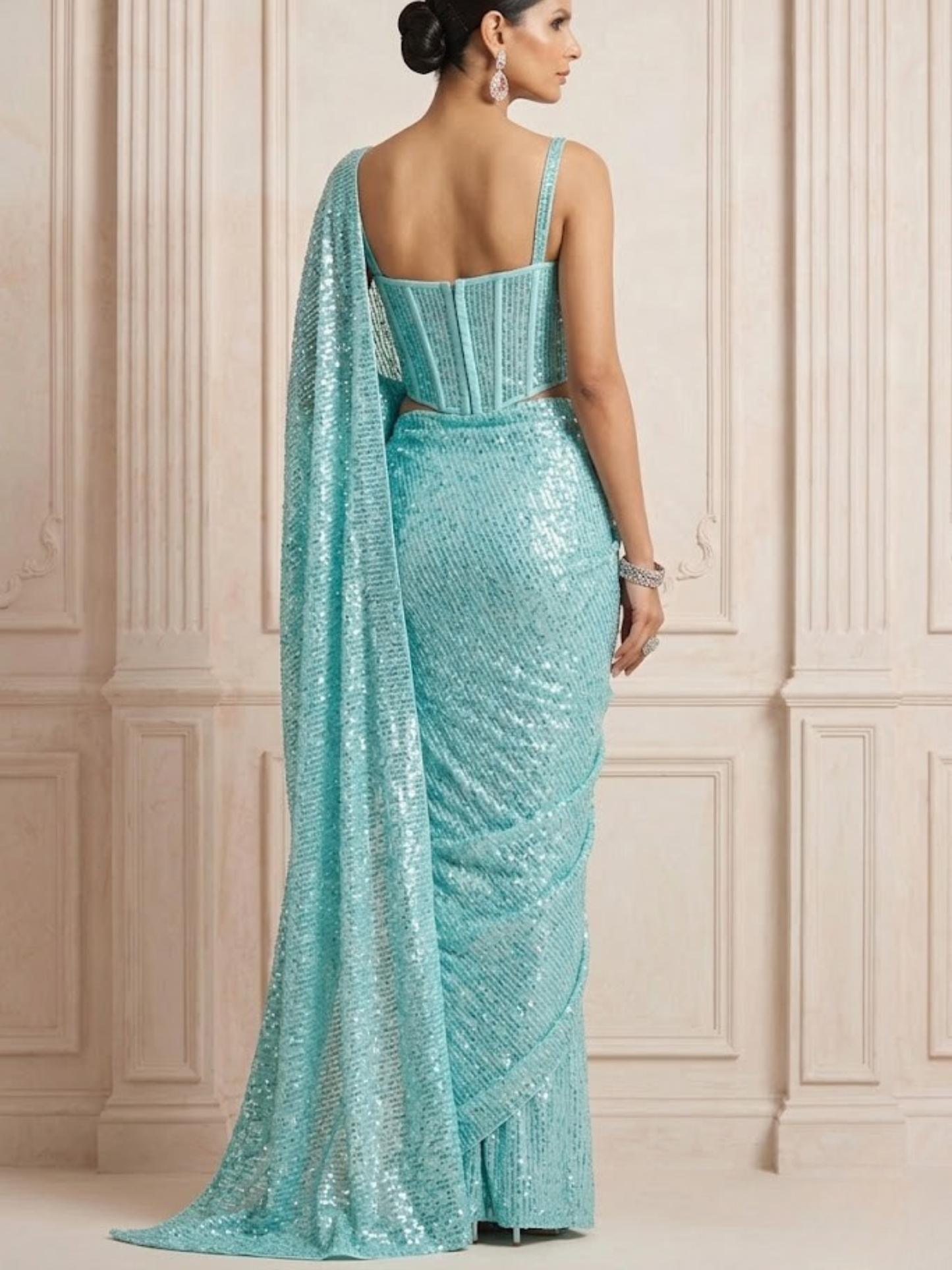 Dhiyona ST Havana Dreams Blue Knitted Sequin Saree with Blouse Fabric
