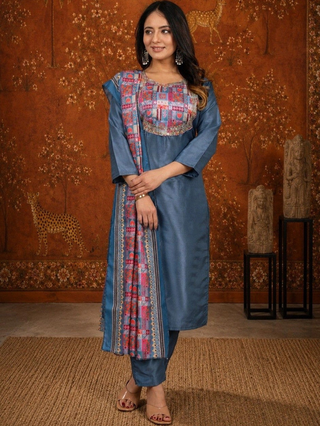 Dhiyona SN Women Ethnic Motifs Regular Kurta with Trousers & With Dupatta