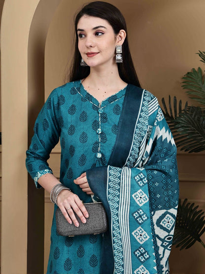 Dhiyona KL Women Printed Cotton Blend Kurta Sets With Dupatta