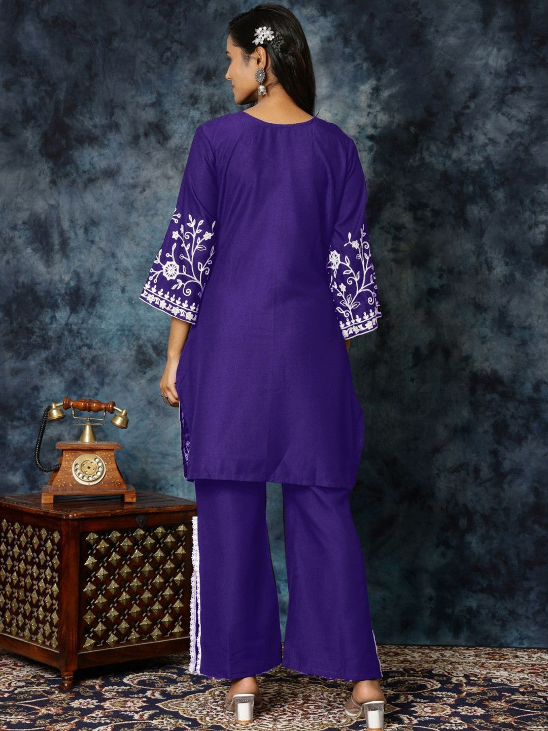 Women Chikankari Embroidered A-Line Kurta & Palazzo