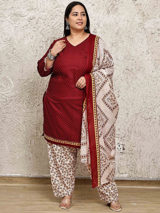 Dhiyona KL Ethnic Motifs Printed V-Neck Kurta With Salwar & Dupatta