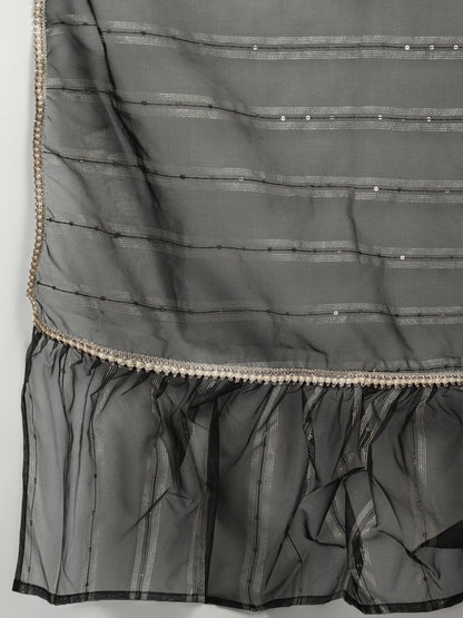 Women Black Liva Sequin Detail Kurta with Trousers & Dupatta