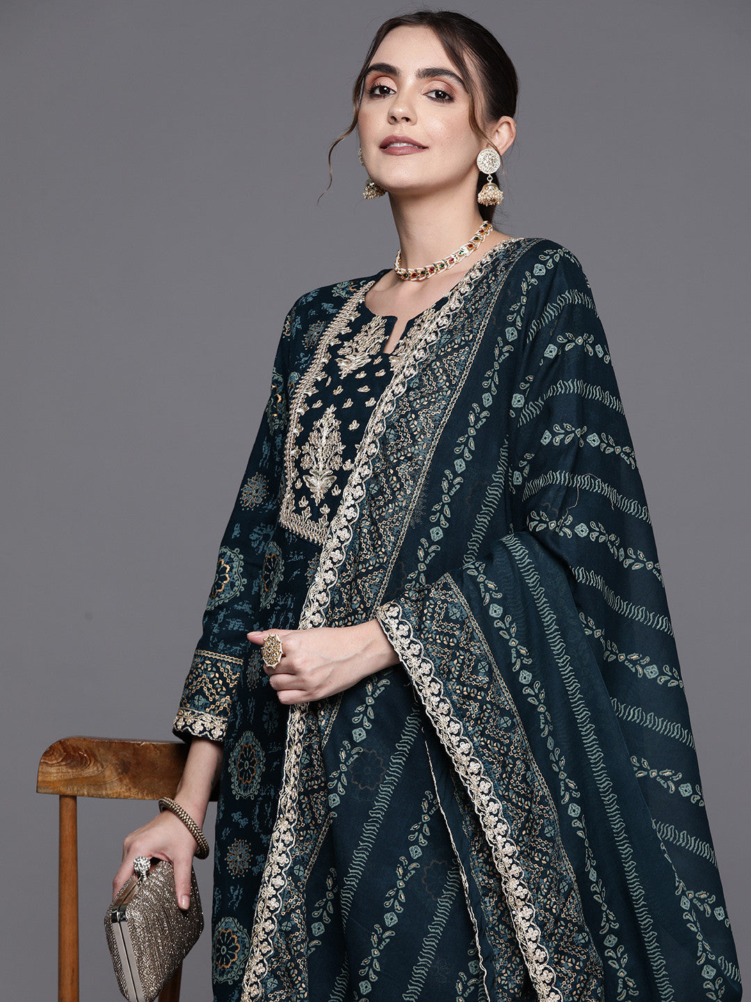 Floral Printed Regular Sequinned Kurta With Sharara & Dupatta