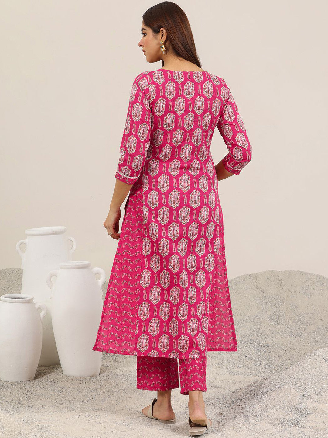 Paisley Printed V-Neck Straight Kurta With Trouser