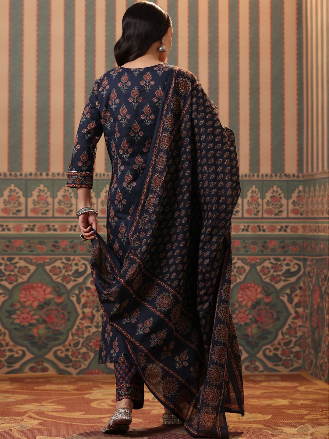 Dhiyona RR Women's Ethnic Printed Pure Cotton Kurta with Palazzos & Dupatta