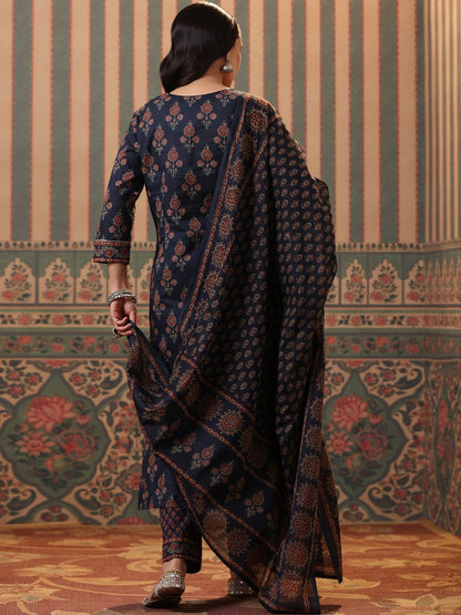 Dhiyona RR Women's Ethnic Printed Pure Cotton Kurta with Palazzos & Dupatta