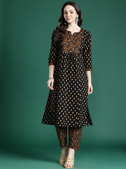 Printed Pleated Pure Cotton Kurta with Trousers