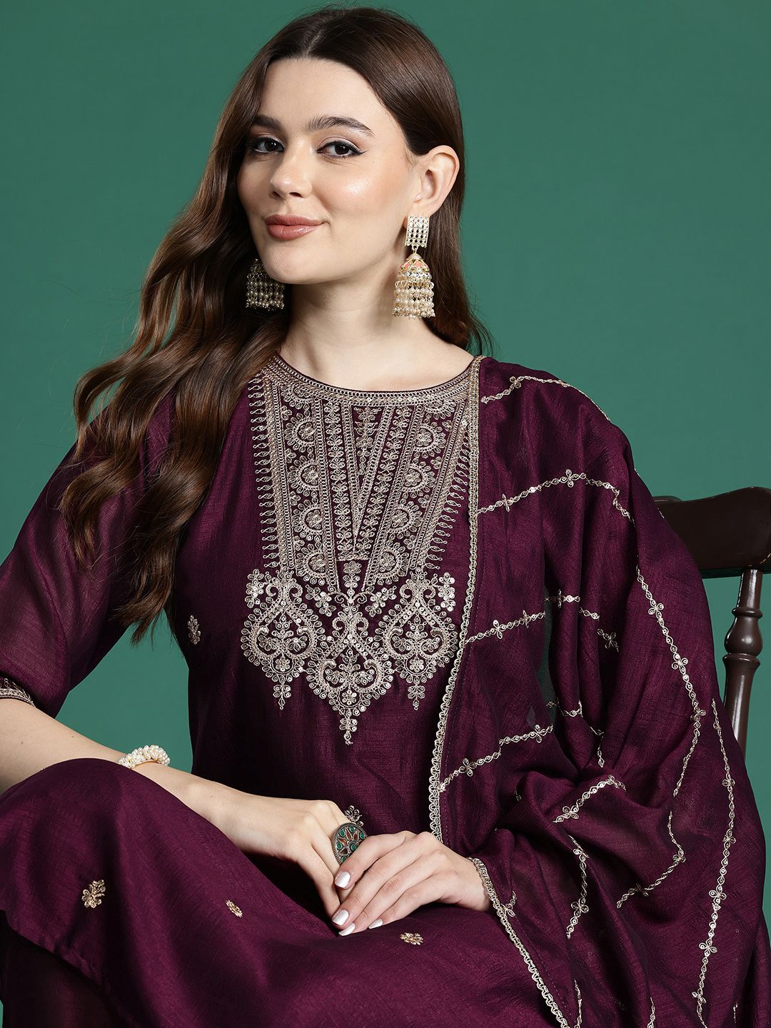 Dhiyona IE Ethnic Motifs Embroidered Kurta with Trousers & With Dupatta