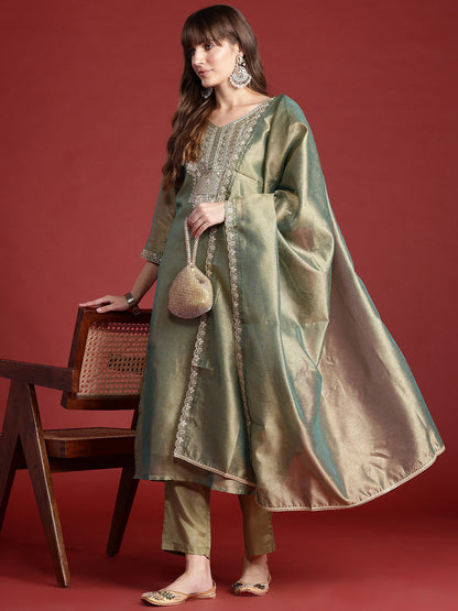 Ethnic Motifs Embroidered Sequinned Liva Republic Day Kurta With Trousers & Dupatta