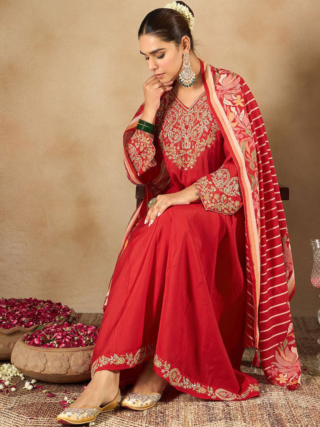 Women Ethnic Motifs Embroidered Empire Kurta with Trousers & Dupatta