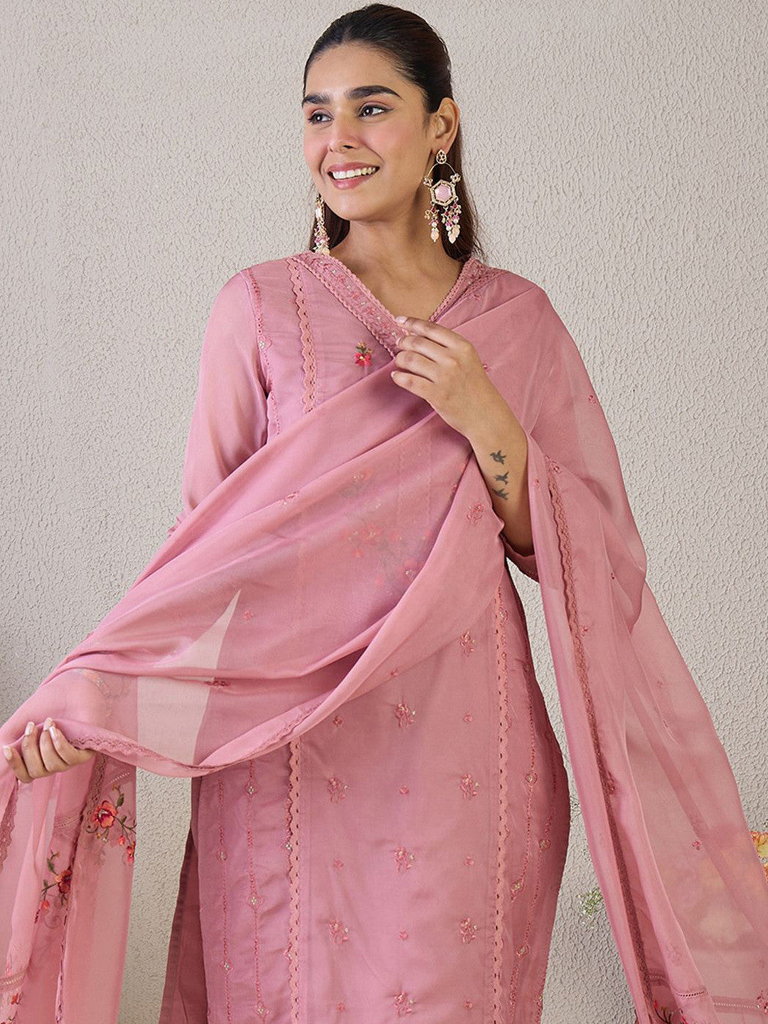 Women Ethnic Motifs Embroidered Regular Thread Work Kurta with Trousers & Dupatta
