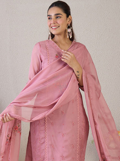 Women Ethnic Motifs Embroidered Regular Thread Work Kurta with Trousers & Dupatta