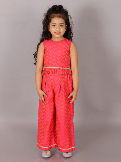 Folklore Girls Pink Crop Top with Pants Girls Co-ordinate set