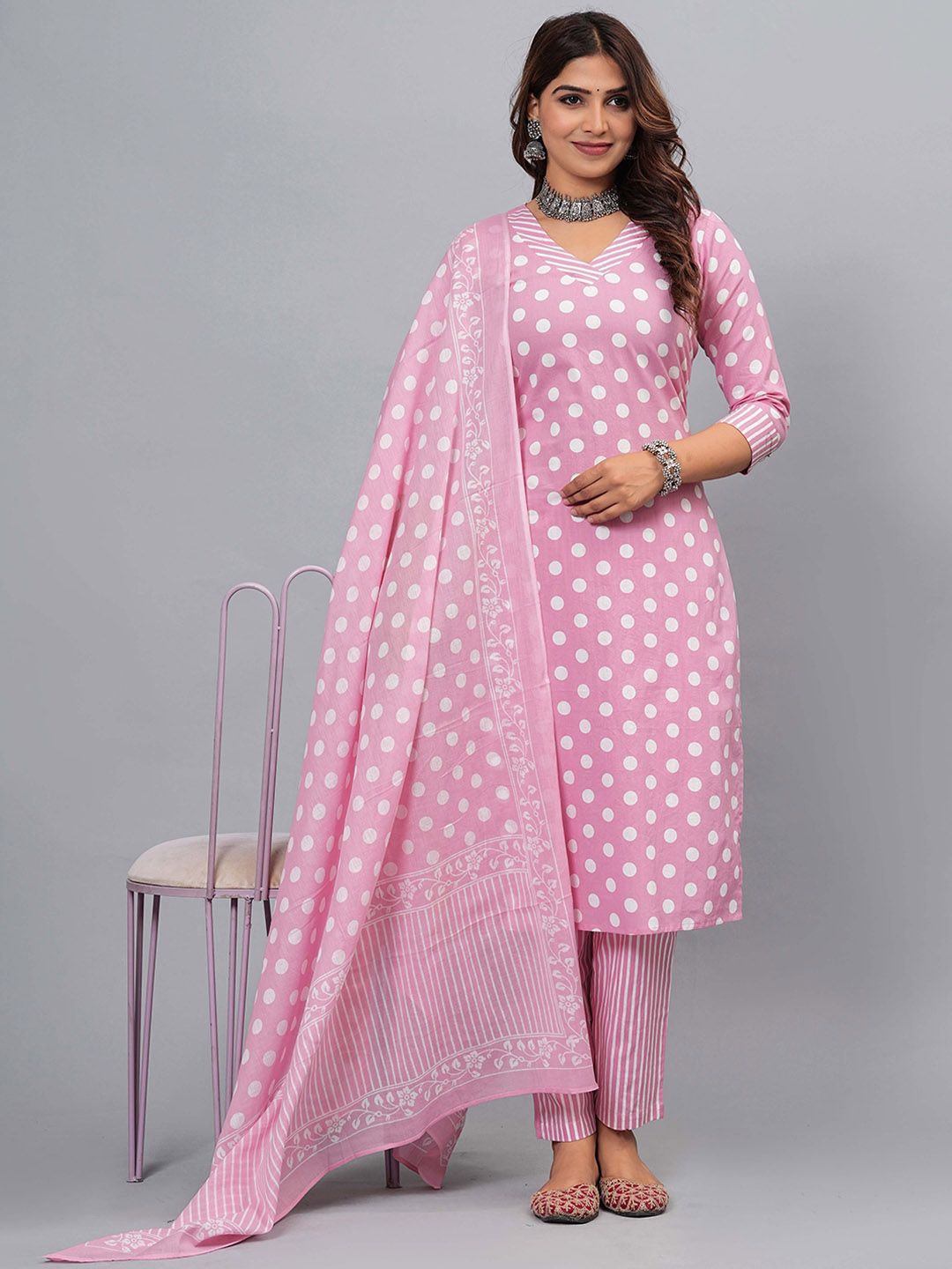 Dhiyona KL Women Printed Regular Pure Cotton Kurta with Pyjamas & With Dupatta