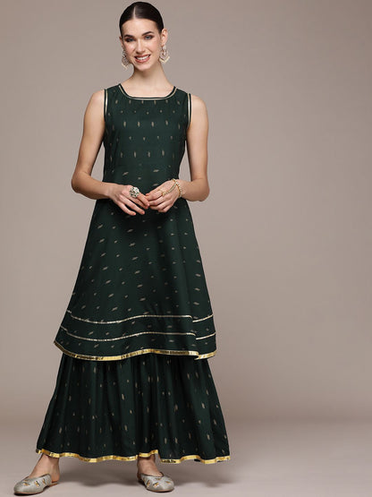 Dhiyona AN Ethnic Motifs Printed Regular Gotta Patti Pure Cotton Kurta With Sharara