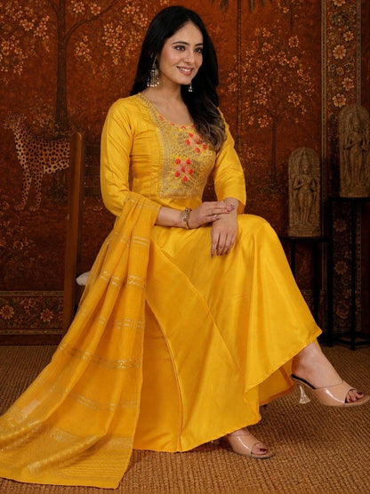 Women Ethnic Motifs Embroidered Regular Thread Work Kurta with Trousers & With Dupatta