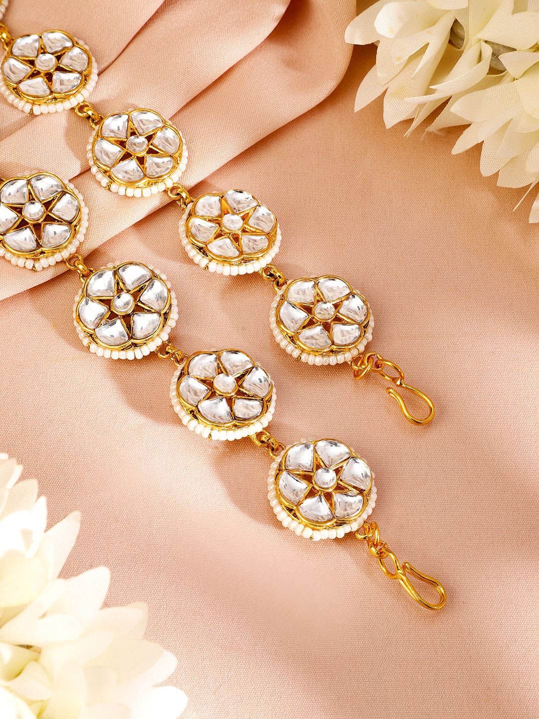 Dhiyona RJ Women's 18K Gold-Plated Kundan & Pearl Beaded Matha Patti Head Jewellery