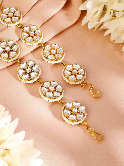 Dhiyona RJ Women's 18K Gold-Plated Kundan & Pearl Beaded Matha Patti Head Jewellery