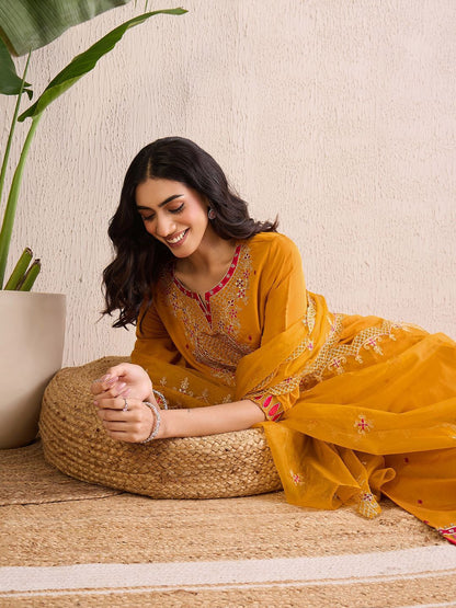 Women Ethnic Motifs Embroidered Regular Gotta Patti Kurta with Trousers & With Dupatta