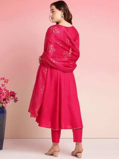 Dhiyona KL Floral Yoke Design Sequinned Anarkali Kurta With Trousers & Dupatta