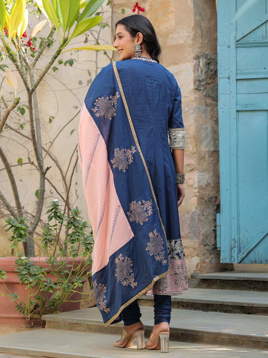 Dhiyona RR Women's Ethnic Motifs Printed Pure Cotton Anarkali Kurta With Churidar & Dupatta