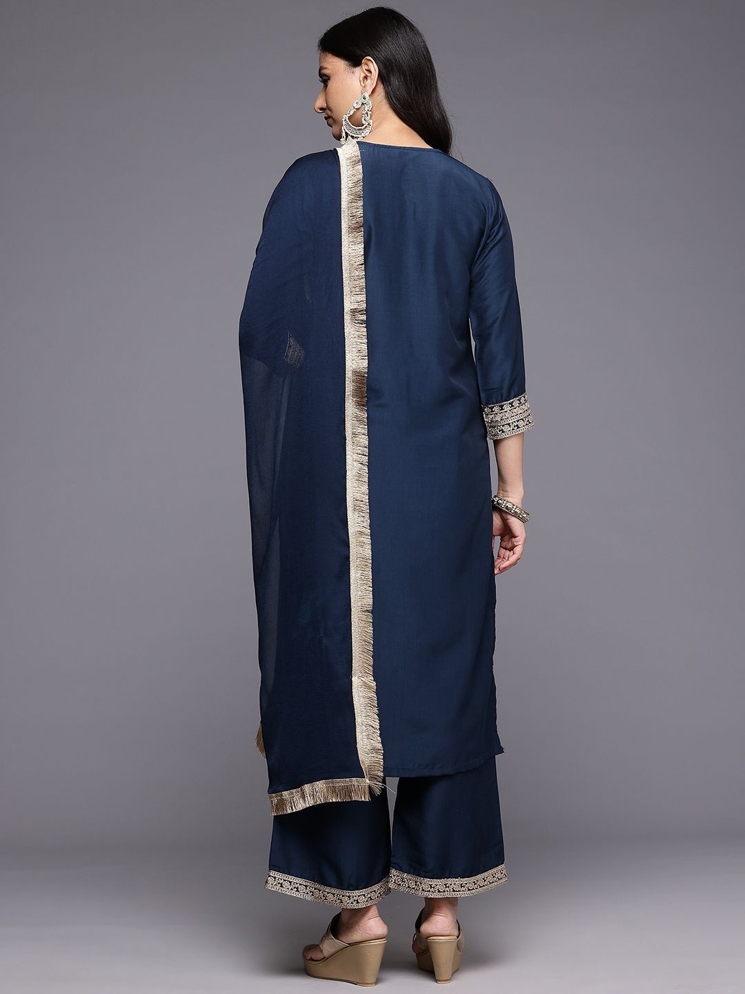 Dhiyona VA Ethnic Motifs Embroidered Zari Kurta With Palazzos & Dupatta