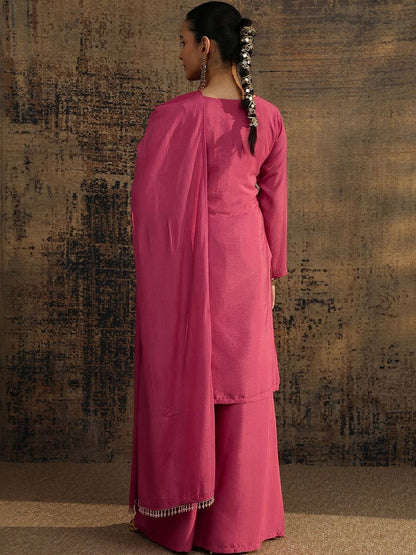 Dhiyona LL Women Ethnic Motifs Embroidered Regular Thread Work Kurta with Palazzos & With Dupatta